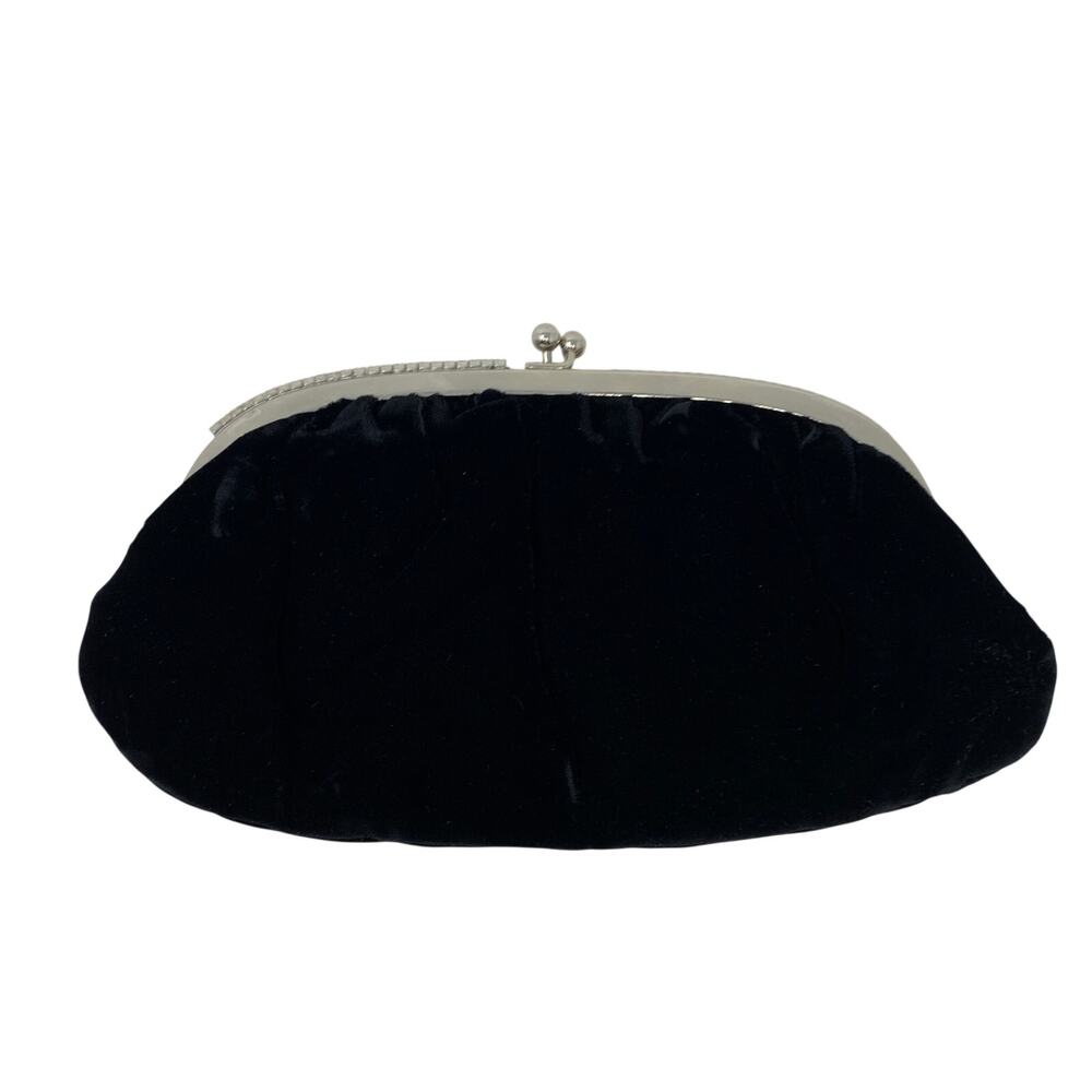 Vintage Black Velvet Evening Bag Kiss Lock Chain Handle Formal Clutch Purse